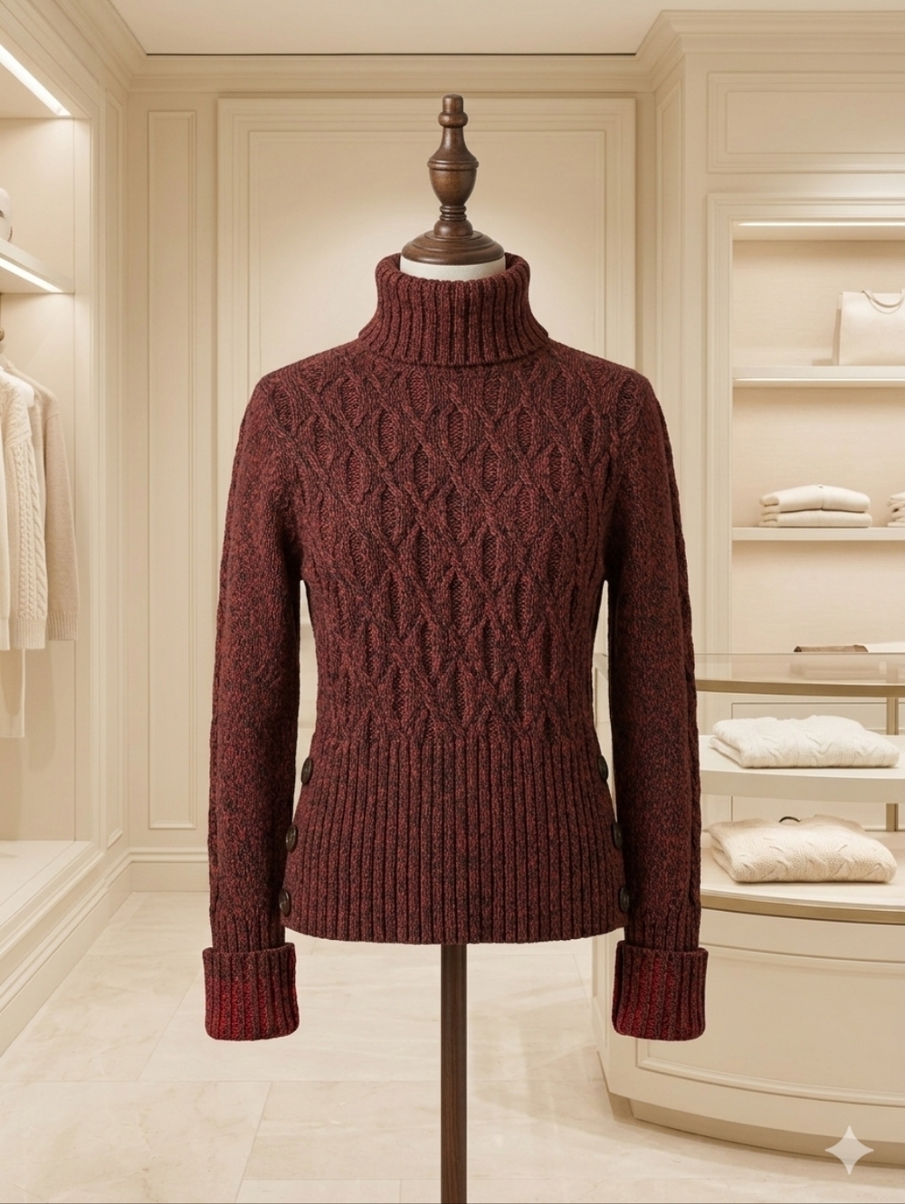 Apt 9 Petite Small Burgundy & Black Cable Knit Turtleneck Sweater